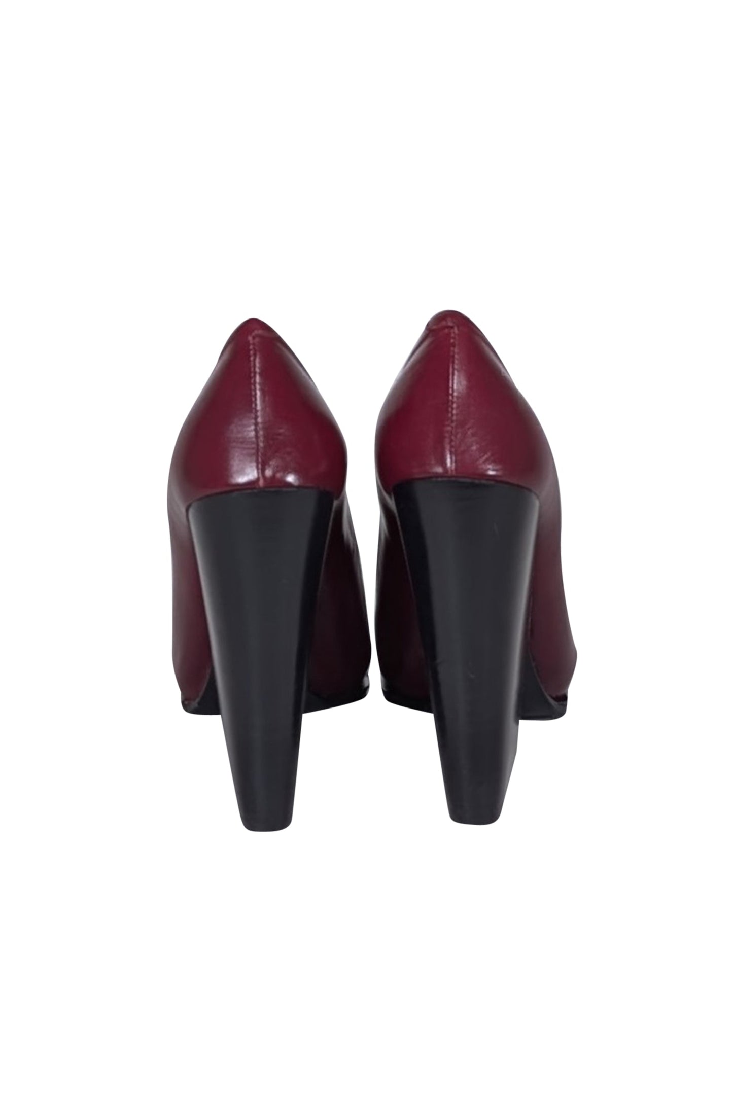 Luxury CELINE - Maroon Leather Chunky Heel Pumps Sz 10
