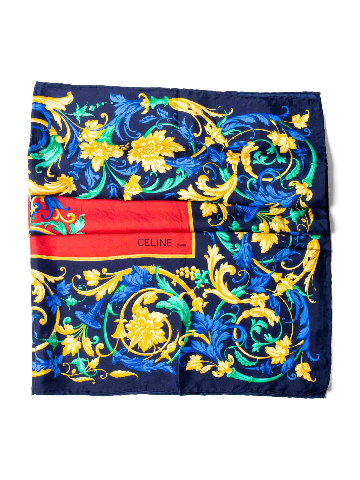 Luxury CELINE Silk Logo Floral Scarf Red Blue