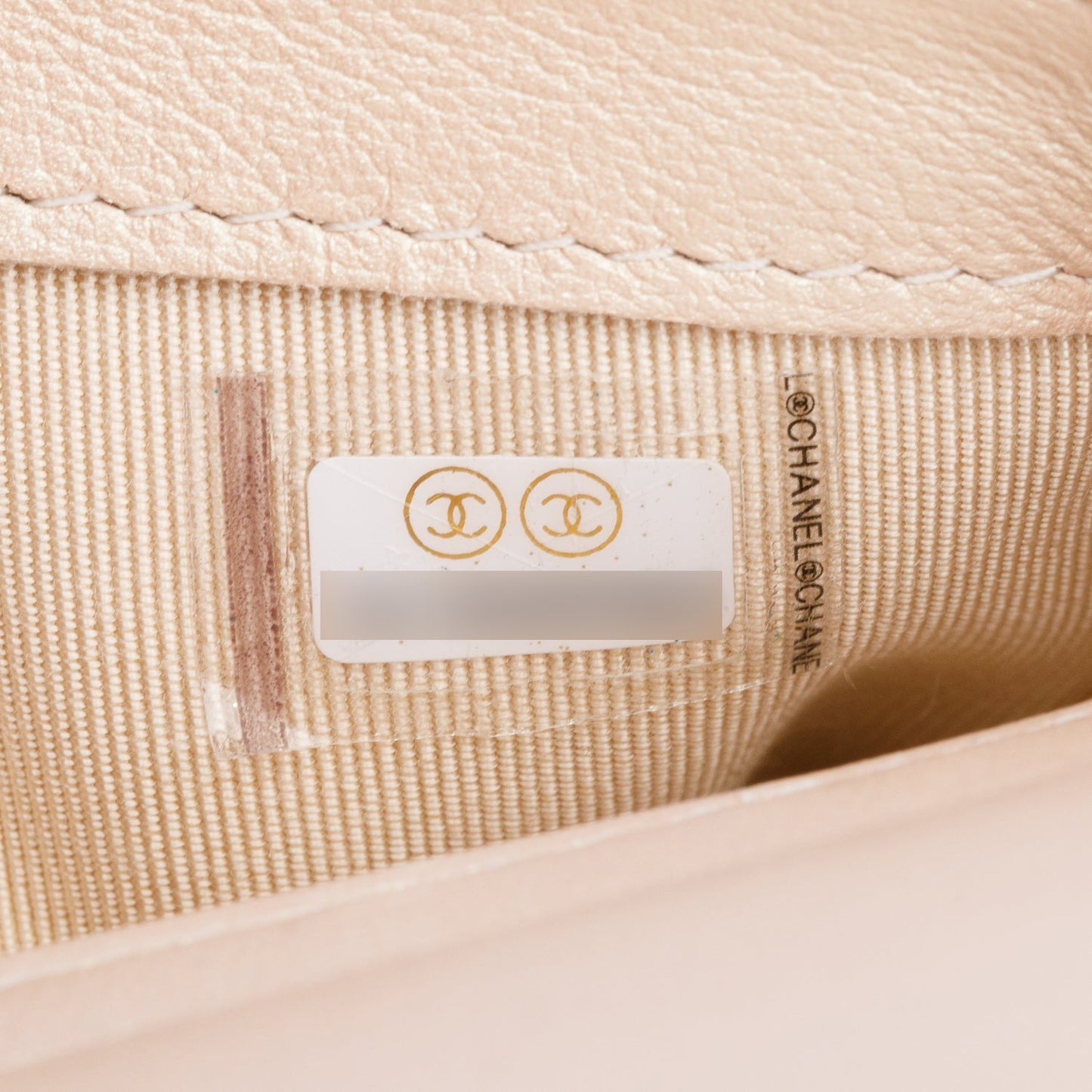 Chanel 2021 Beige Iridescent Quilted Calfskin Leather Classic Flap Phone Holder on Chain
