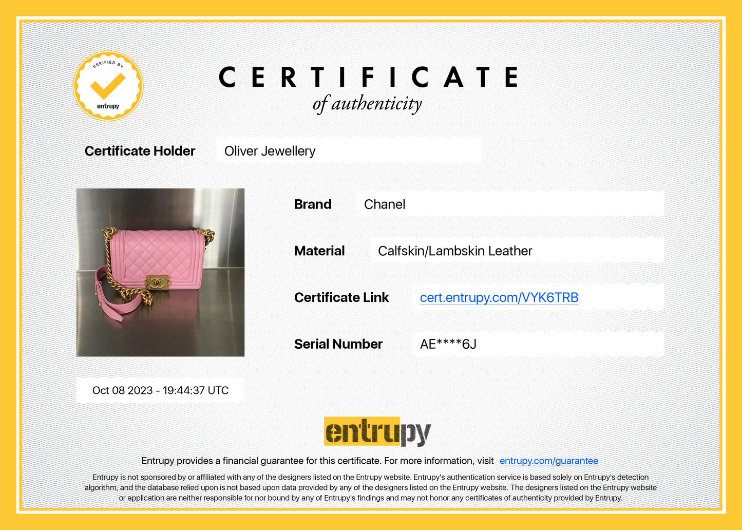 Chanel 2022 Pink Calfskin Leather Small Boy Bag