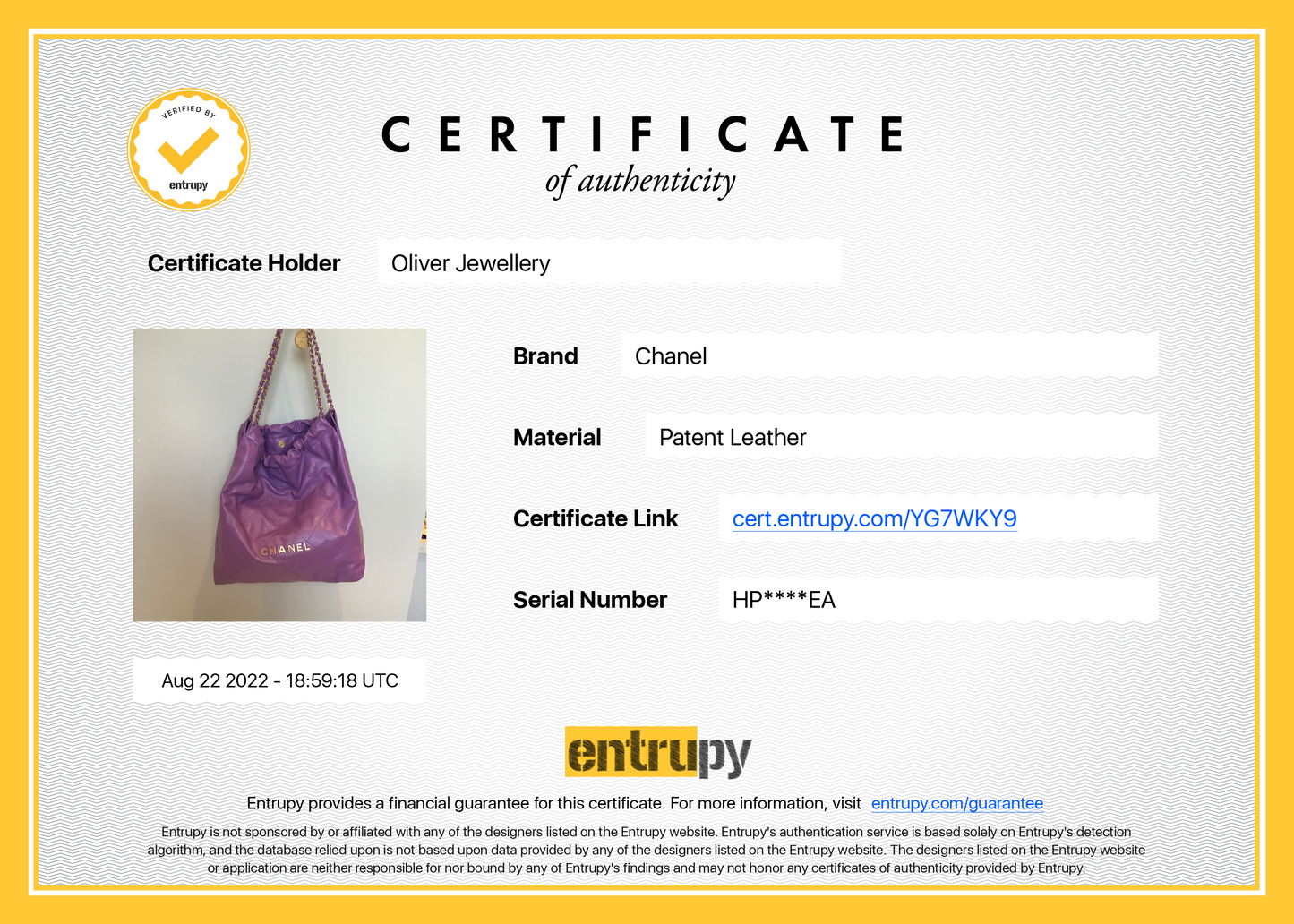 Chanel 2022 Shiny Calfskin 22 Hobo