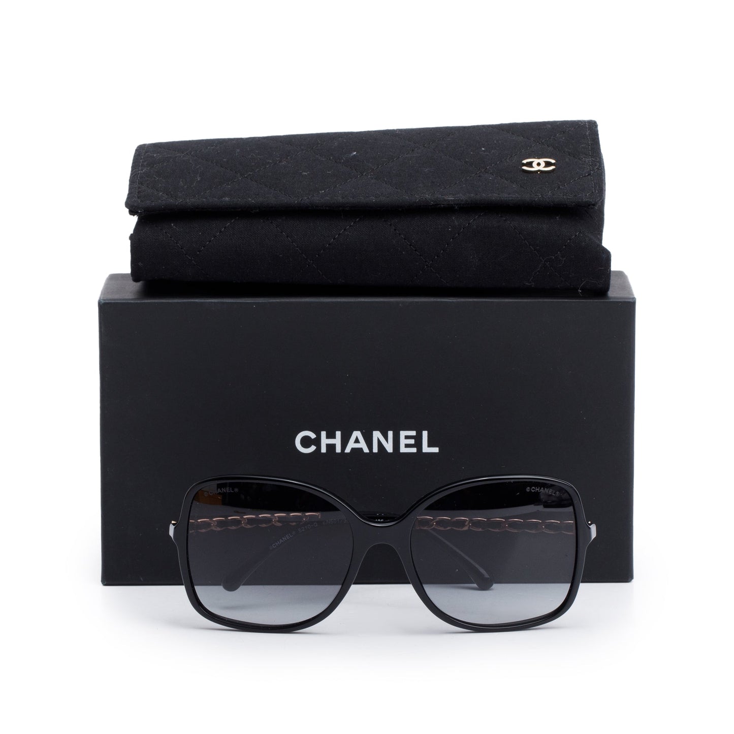 Chanel 5210-Q Chain Link Leather Interlocking CC Accent Square Sunglasses