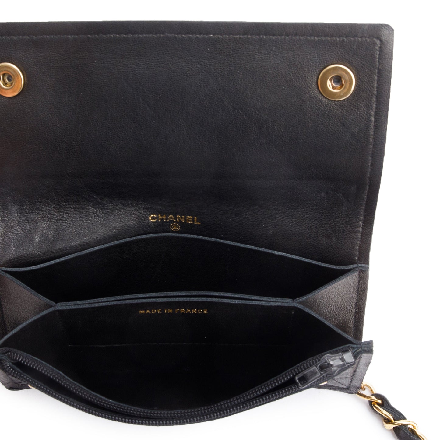 Chanel Black Calfskin Leather CC Logo Chain Bi-Fold Wallet