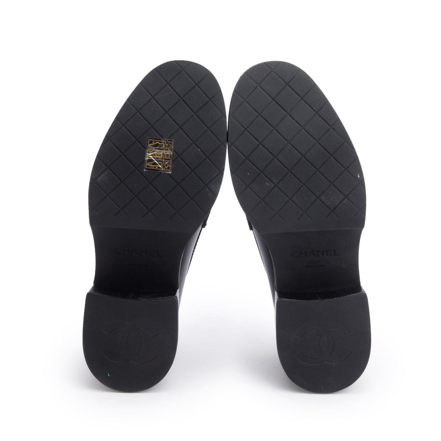 Chanel Black Calfskin Leather CC Logo Platform Loafer, Size 37