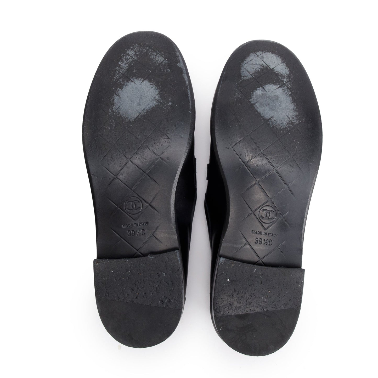 Chanel Black Calfskin Leather Quilted CC Logo Loafer, Size 38.5