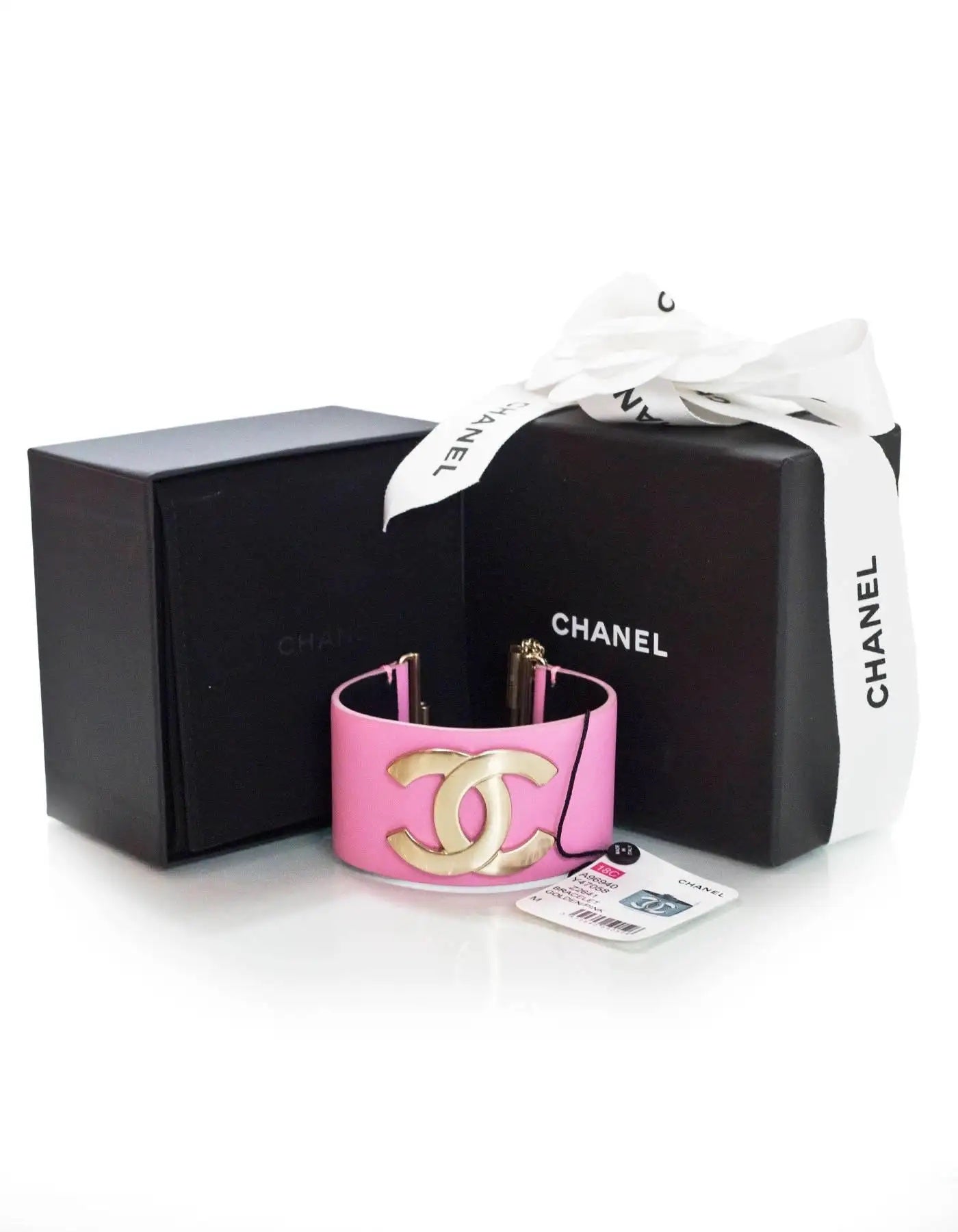 CHANEL CC LEATHER WIDE CUFF BRACELET