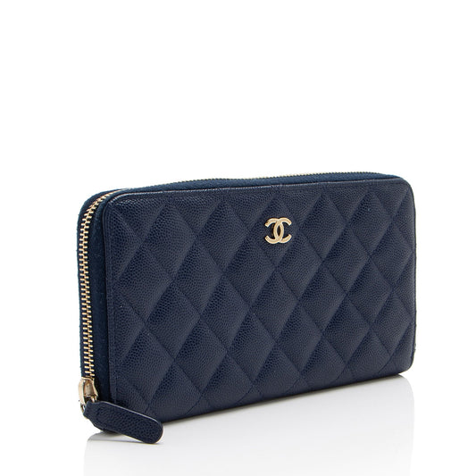 Chanel Caviar Leather CC Zip Around Wallet (SHF-dr4Upy)