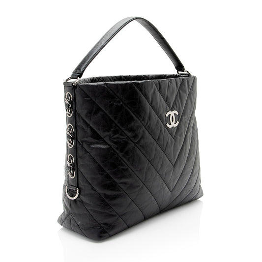 Chanel Chevron Aged Calfskin Big Bang Hobo (SHF-3kJJhz)