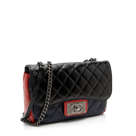 Chanel Glazed Calfskin CC Plate Medium Flap Bag