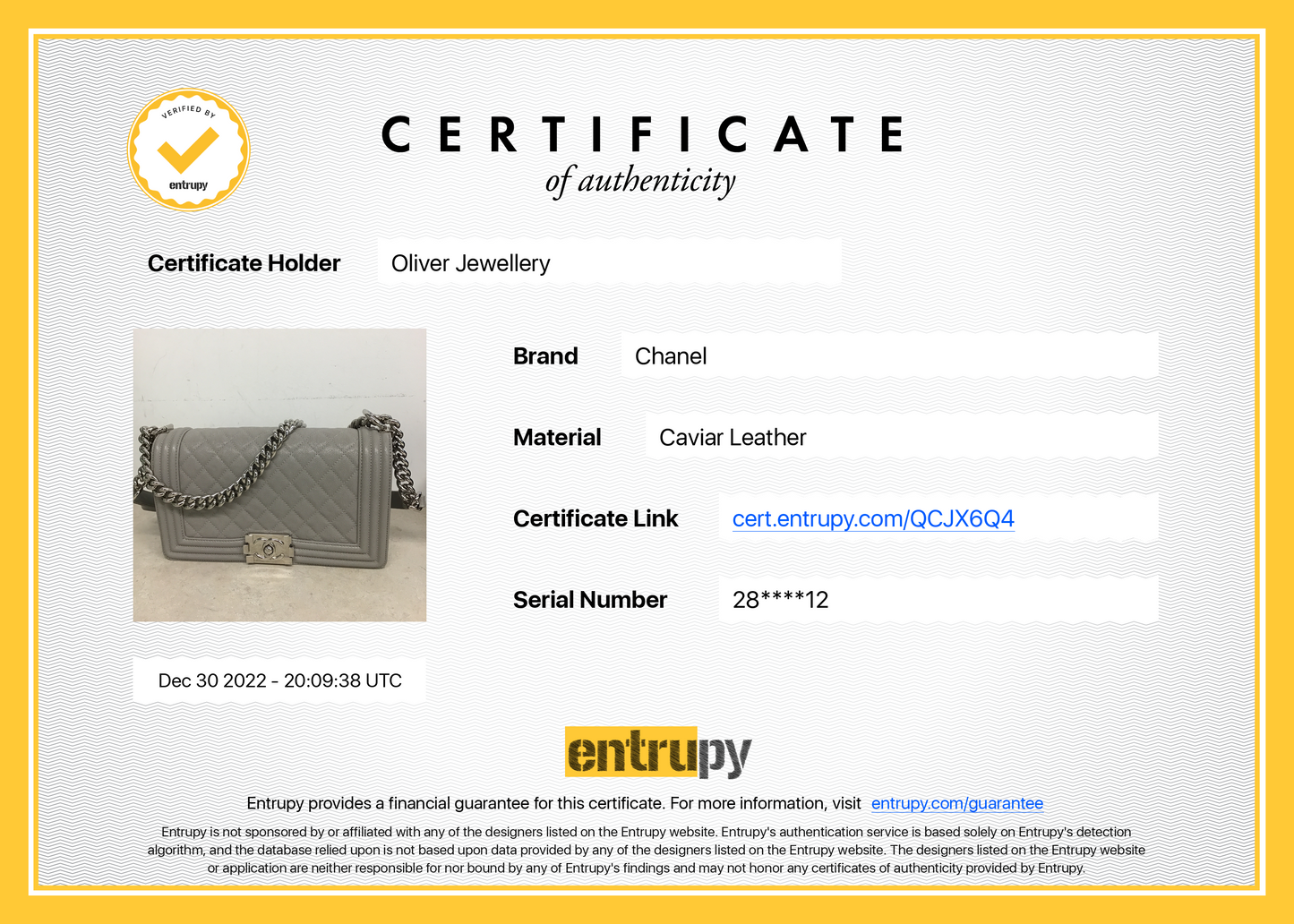 Chanel Grey Caviar Medium Boy Bag