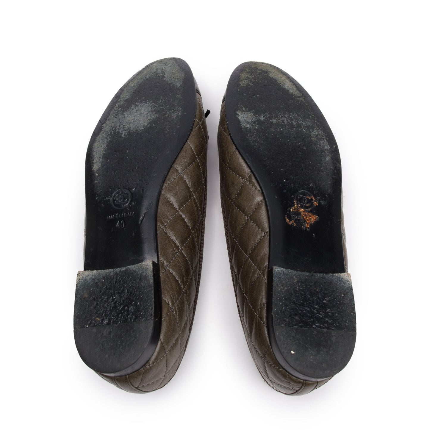 Chanel Grey/Brown Quilted Lambskin Interlocking CC Logo Flats, Size 40.5