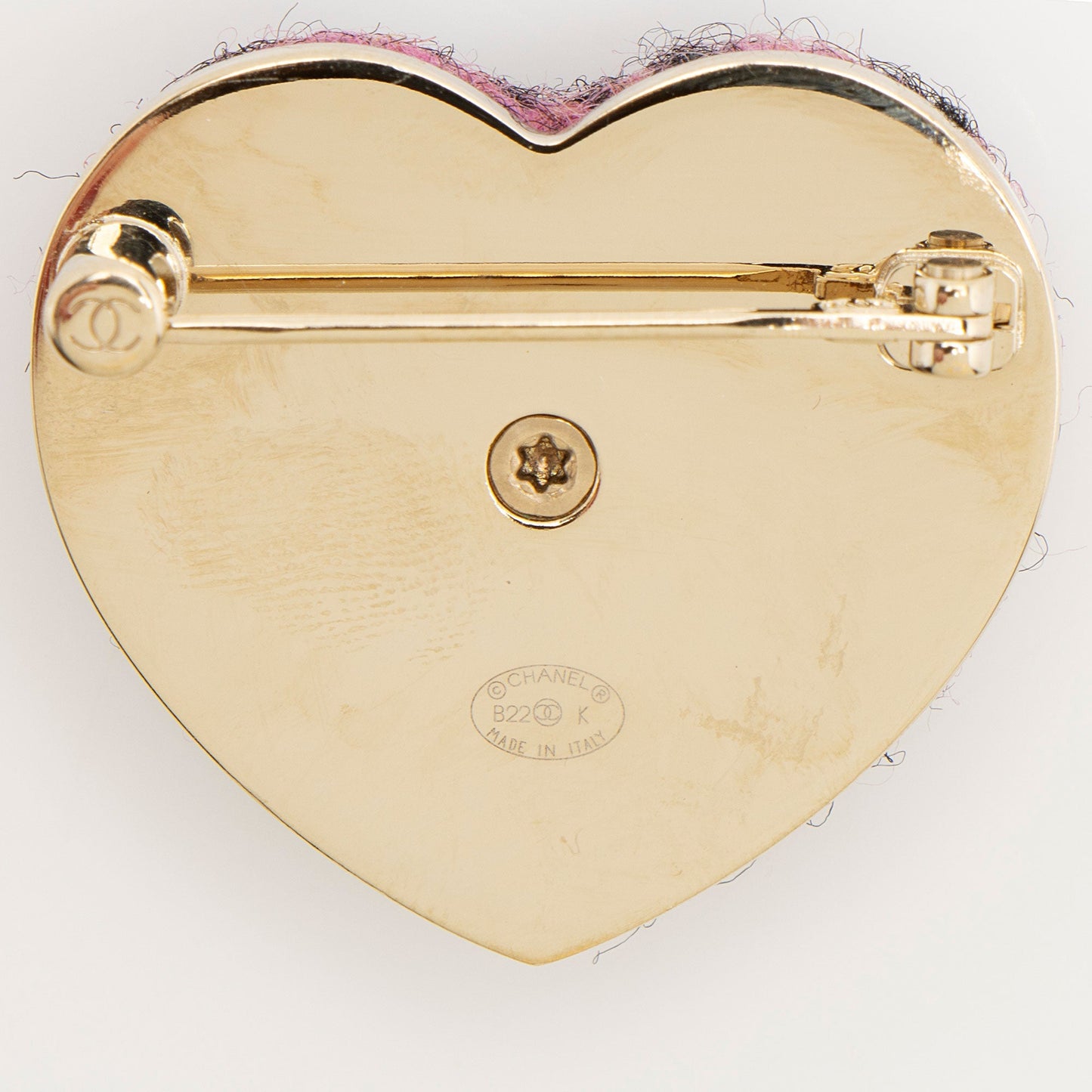 Chanel Tweed CC Heart Brooch