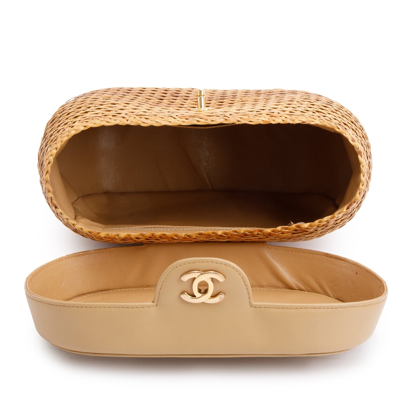 Chanel Vintage Beige Lambskin Leather Wicker Basket Bag
