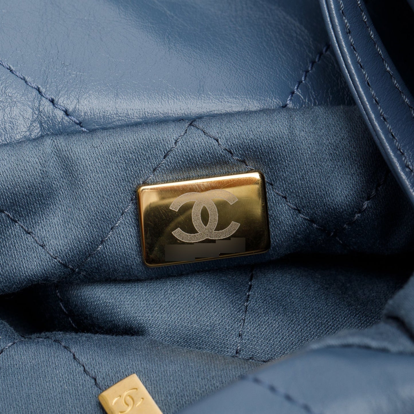 Chanel Blue Shiny Calfskin Leather Small Chanel 22 Hobo
