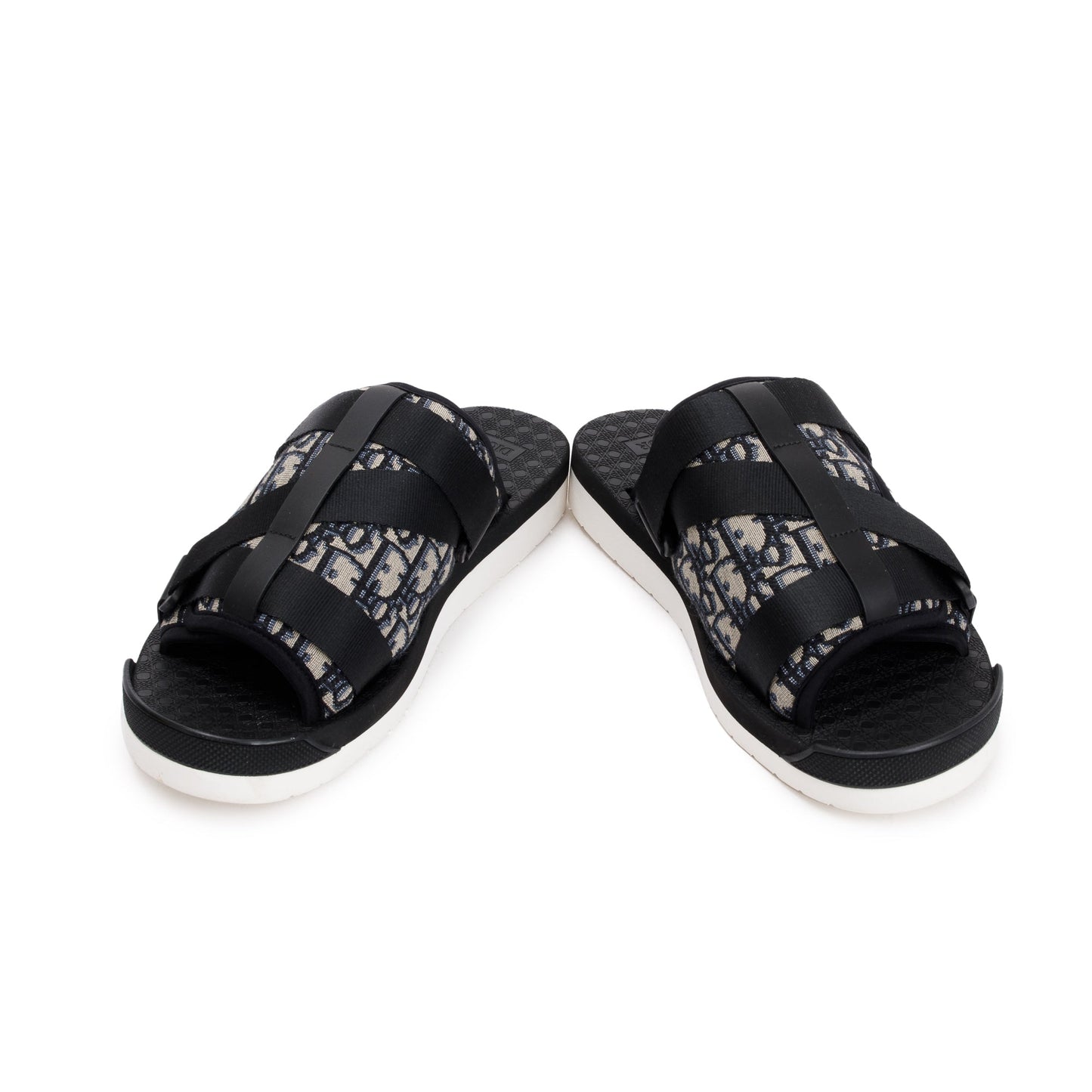 Christian Dior Beige & Black Oblique Jacquard Alpha Sandal, Size 44