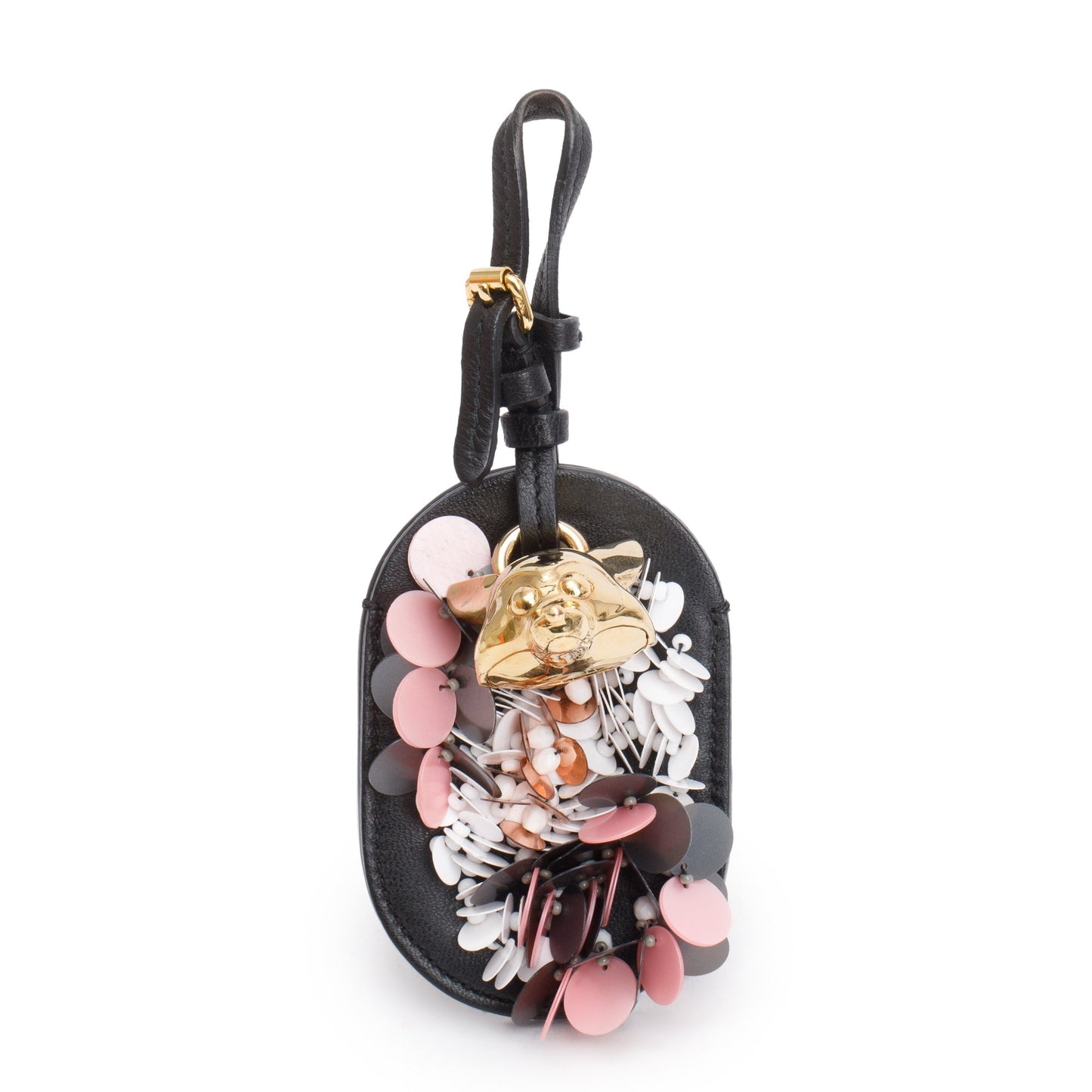 Christian Dior Black Calfskin Leather Sequin Luggage Tag