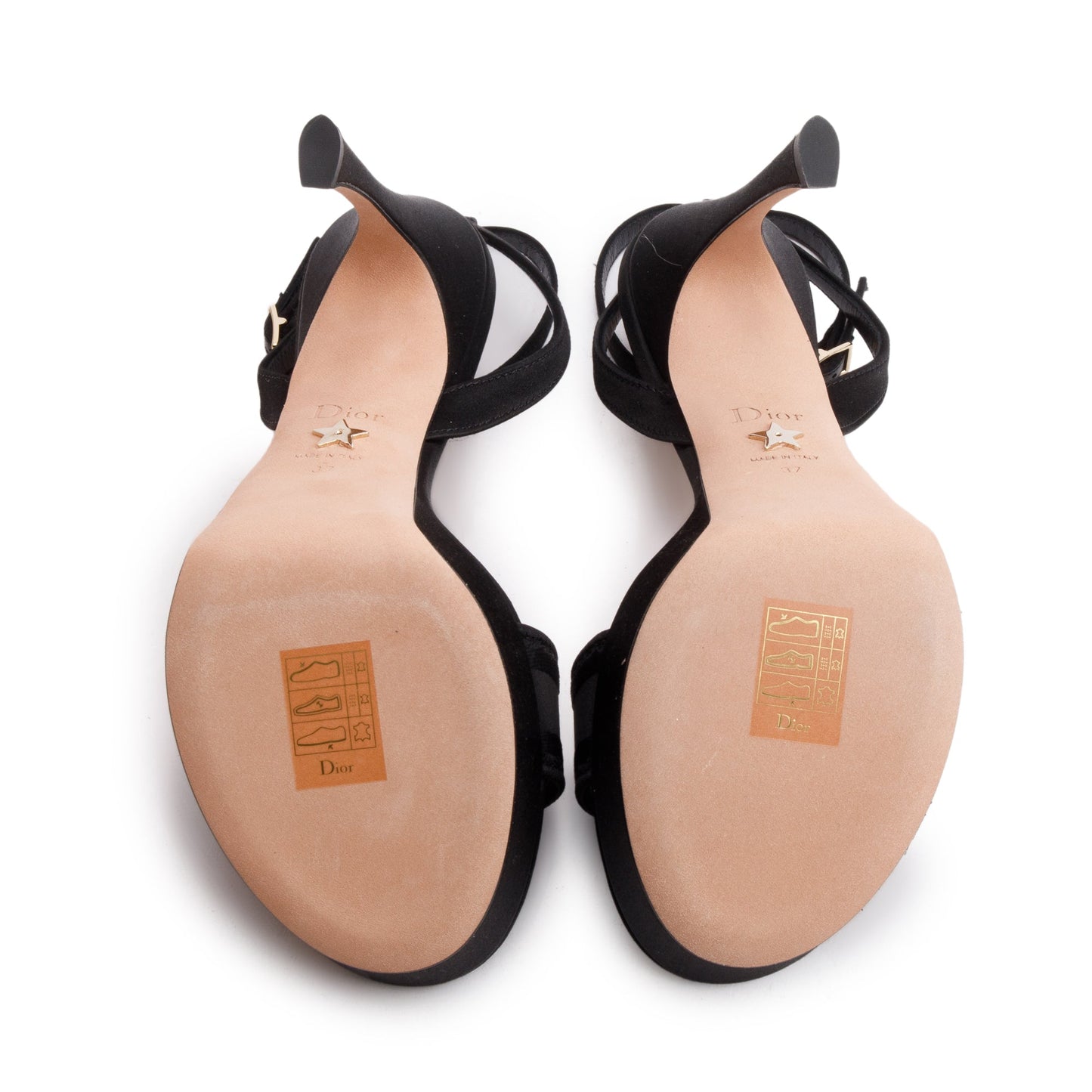 Christian Dior Black Embroidered Satin Lambskin Leather Dway Heeled Sandals, Size 37