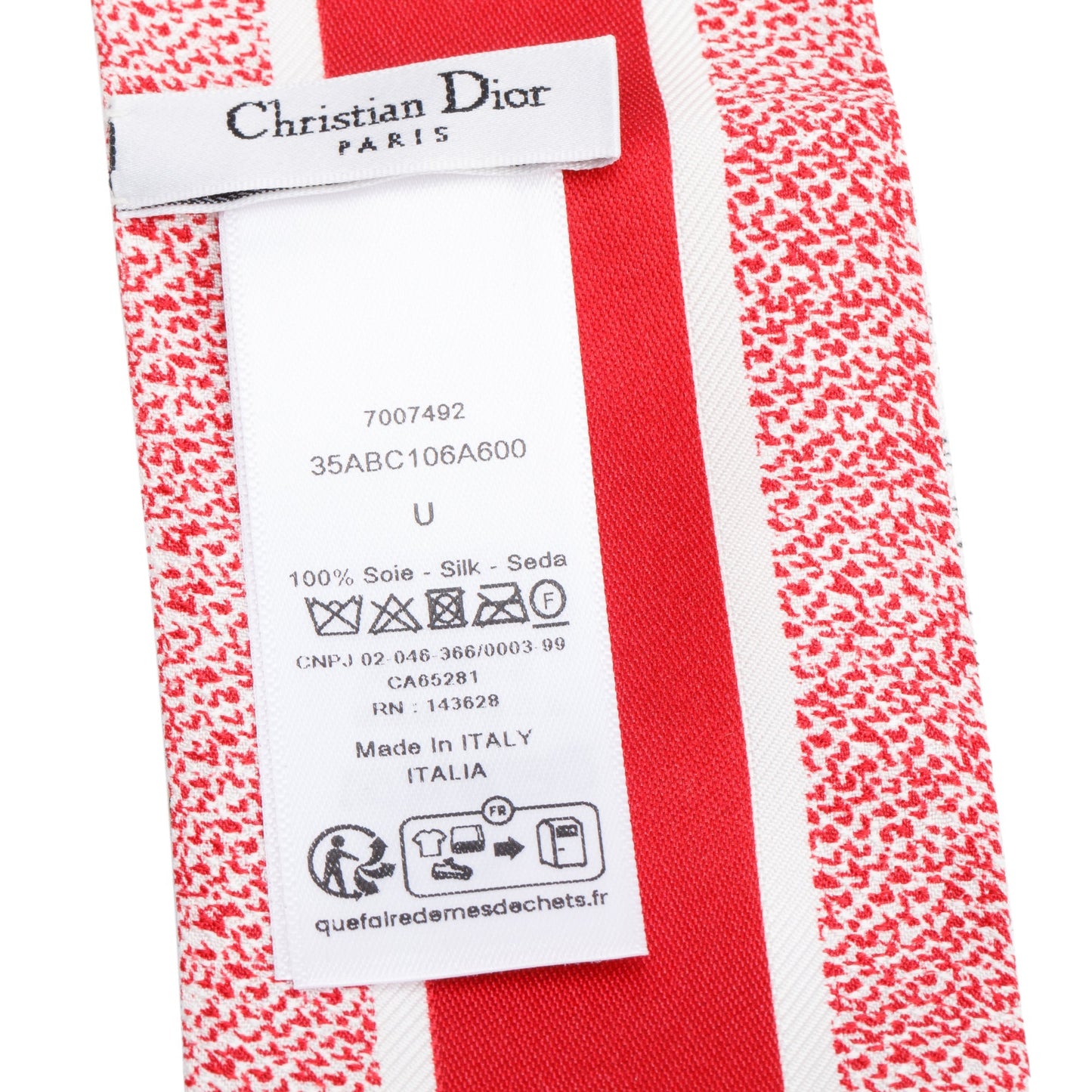 Christian Dior Ivory and Red Multicolor Cabinet de Curiosites Mitzah Silk Twilly