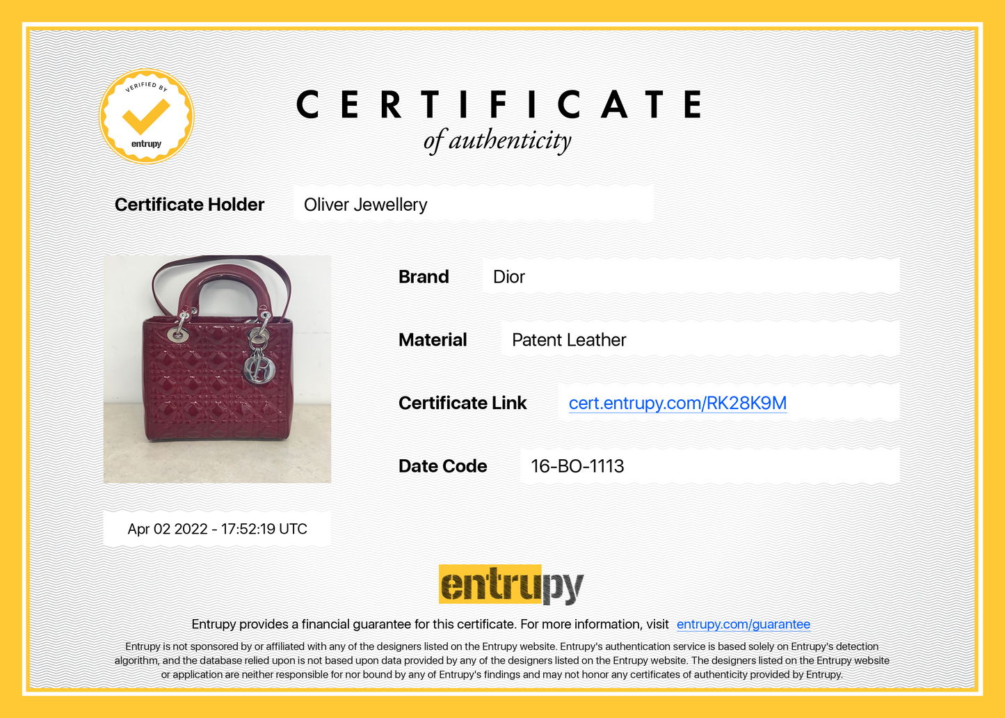Christian Dior Medium Patent Leather Lady Dior Bag