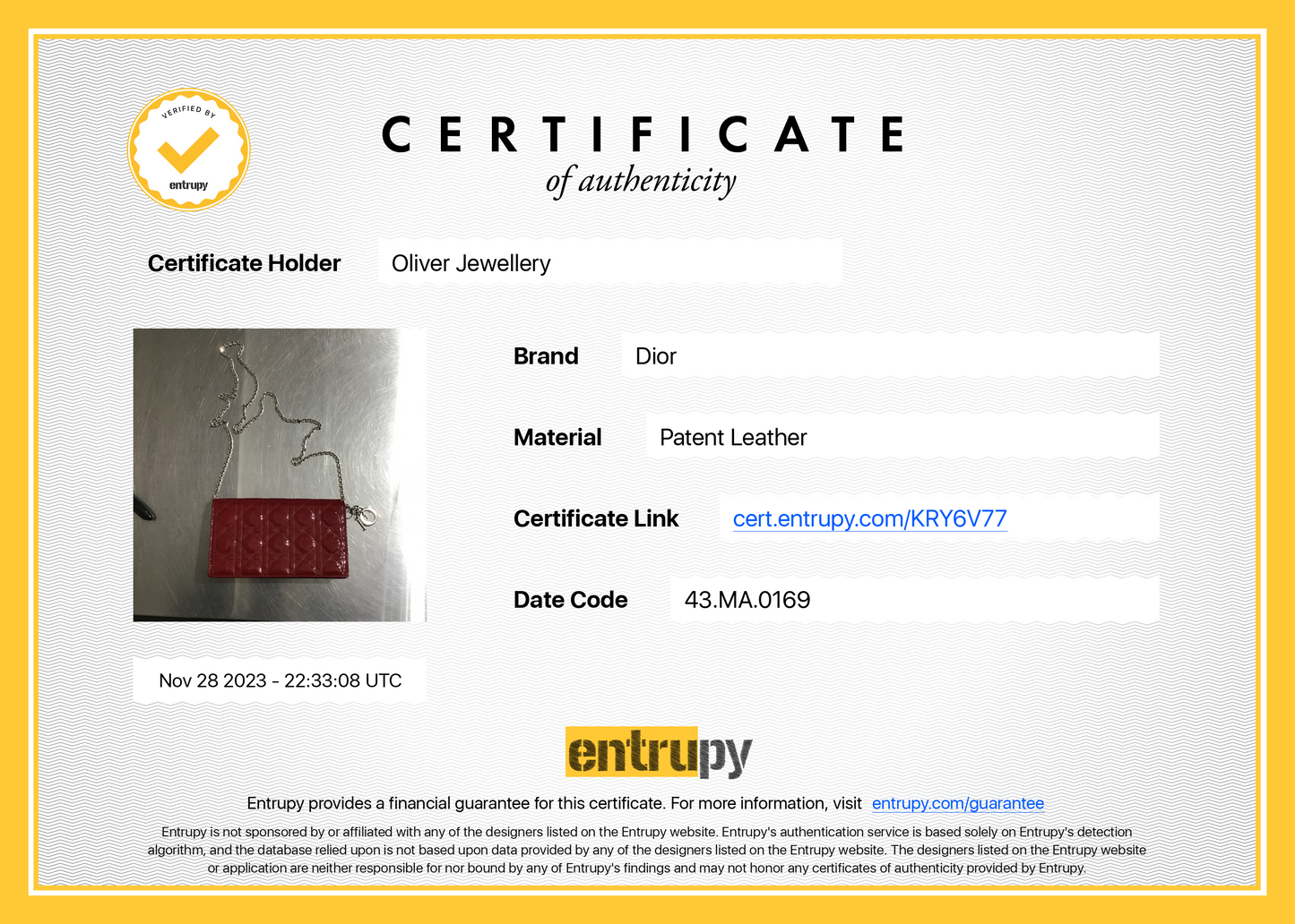Christian Dior Red Patent Leather Lady Dior Chain Pouch