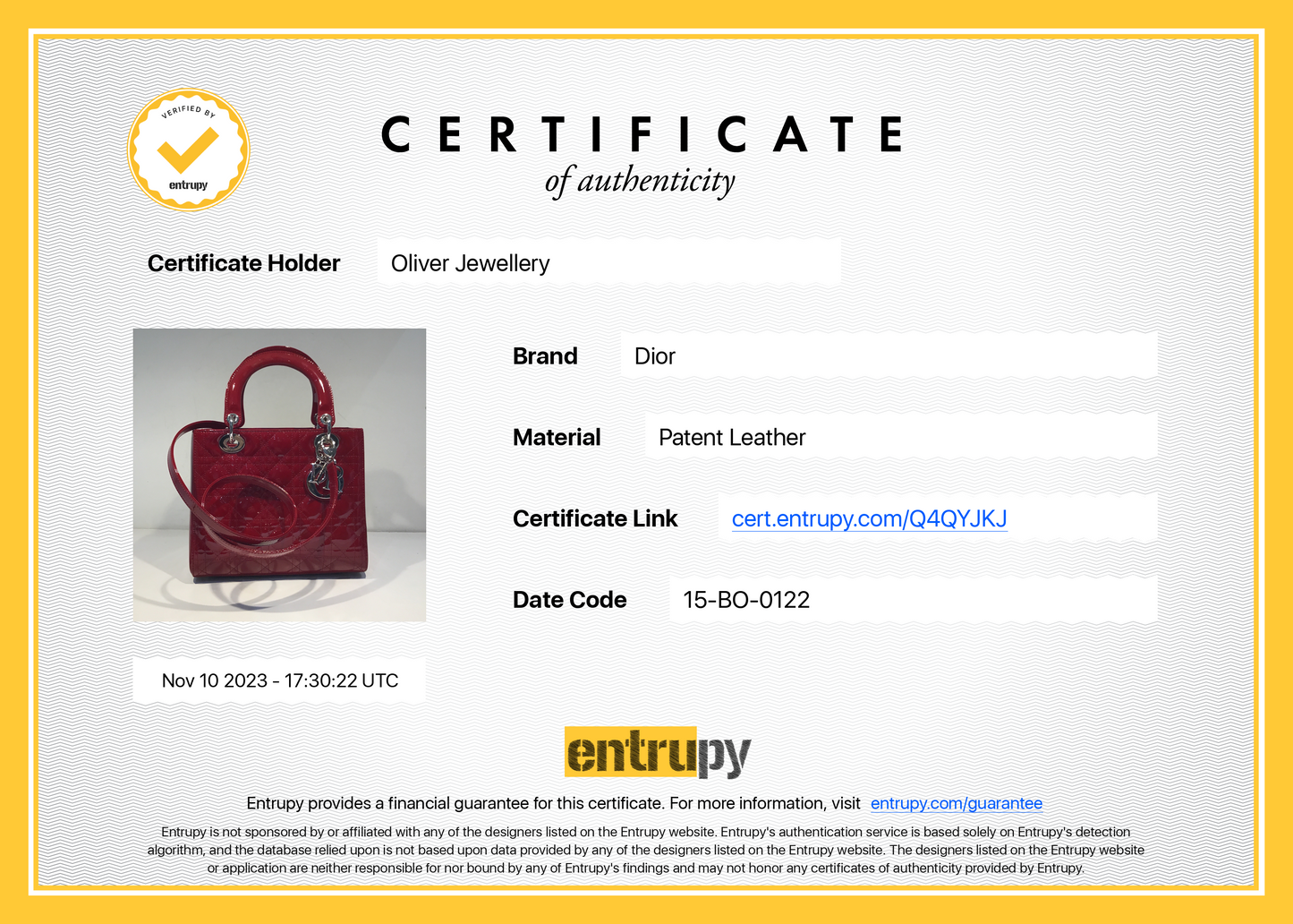 Christian Dior Red Patent Leather Medium Lady Dior Bag