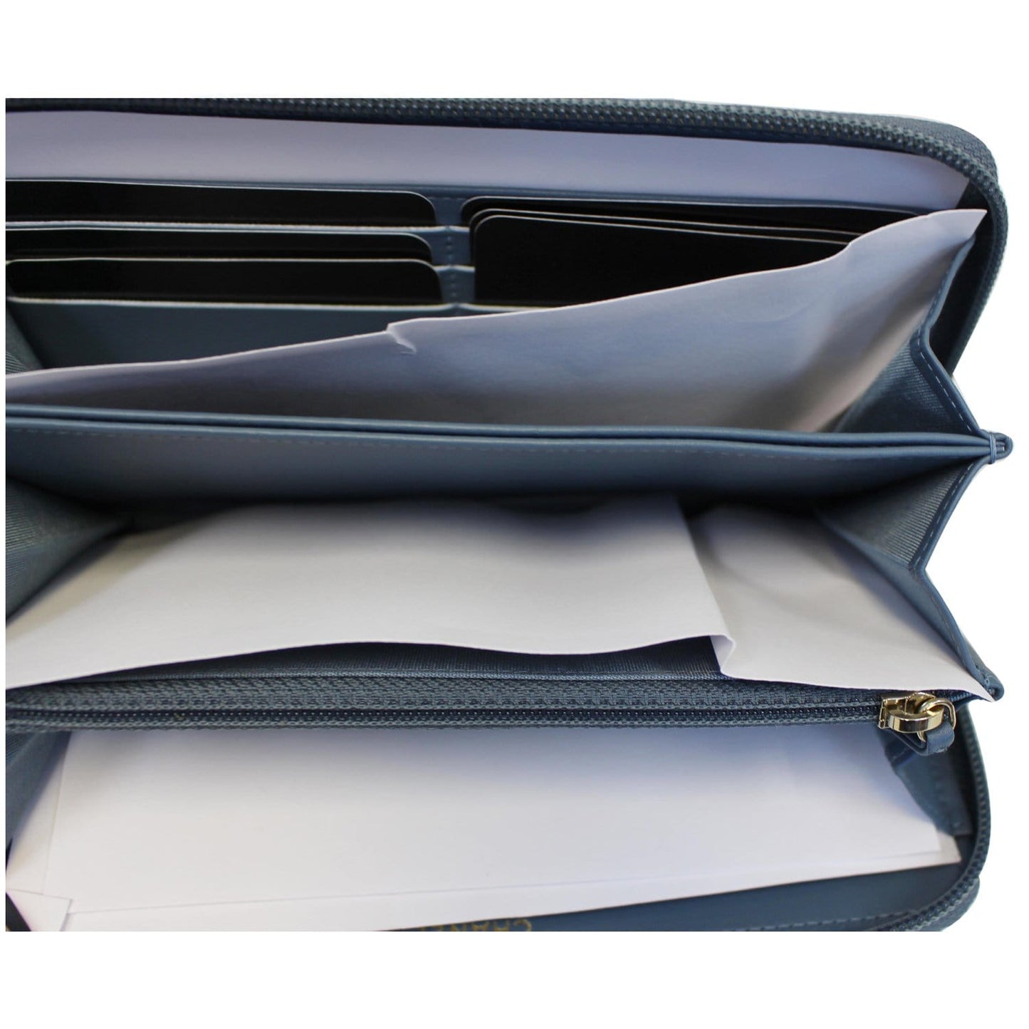 CHANEL Small Boy Long Caviar Leather Zip Around Wallet Blue