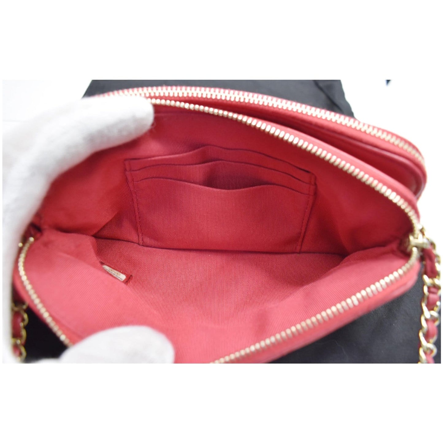 CHANEL Double Zip Wallet On Chain WOC Lambskin Shoulder Bag Red