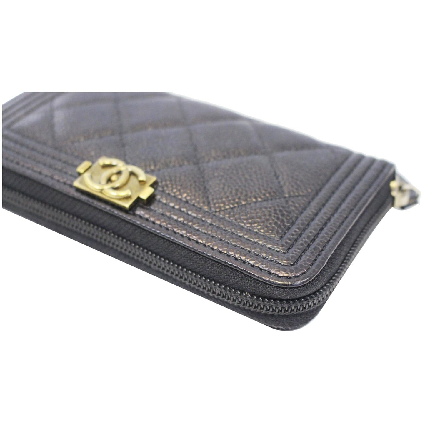 CHANEL Boy Small Caviar Leather Zip Around Wallet Black