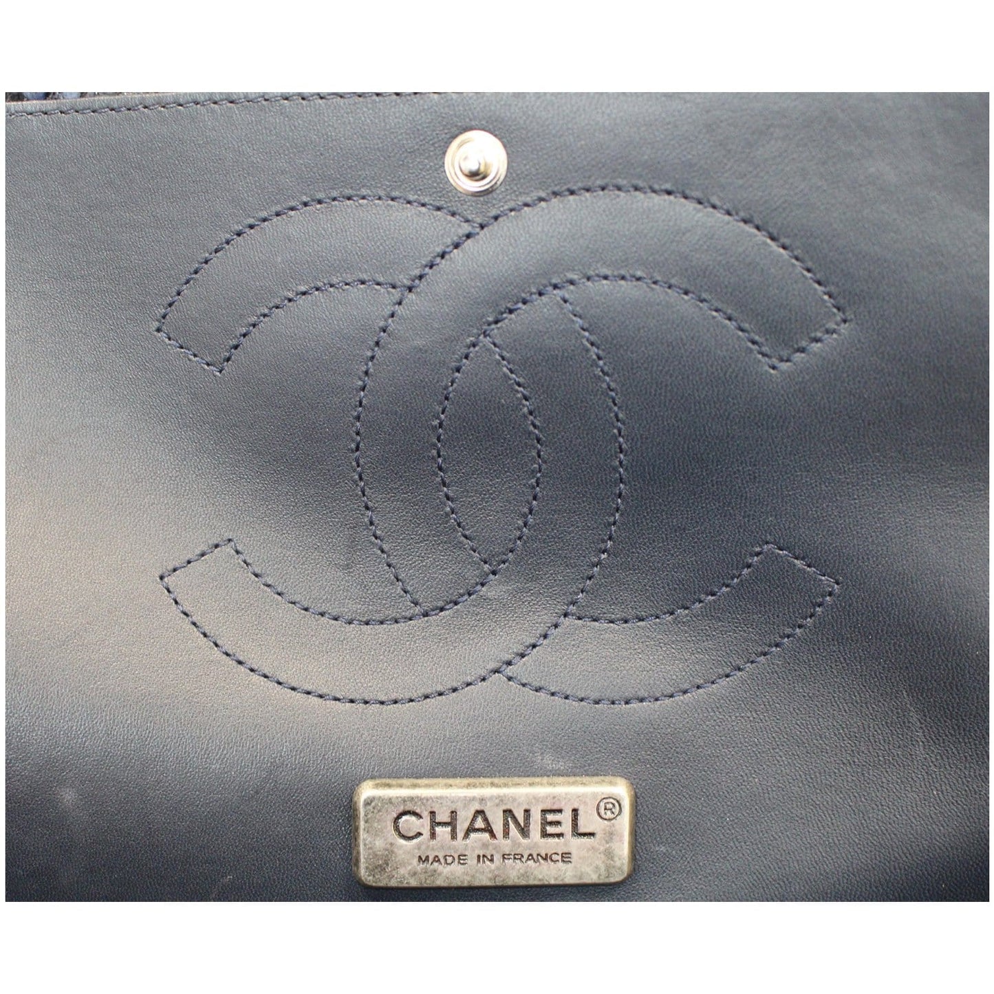 CHANEL Timeless Classic Double Flap Python Shoulder Bag Navy Blue