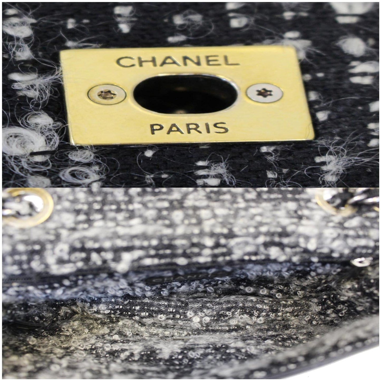 CHANEL Tweed Lambskin Leather Flap Bag Black
