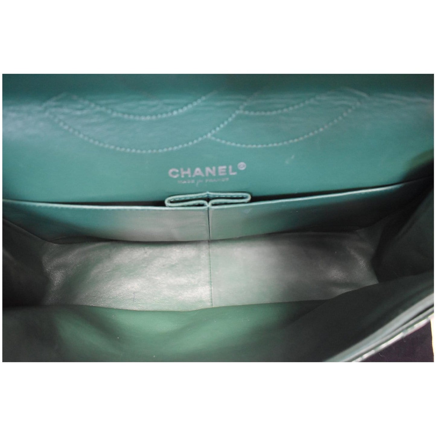 CHANEL 2.55 Reissue Double Flap Patent Leather Shoulder Bag Green