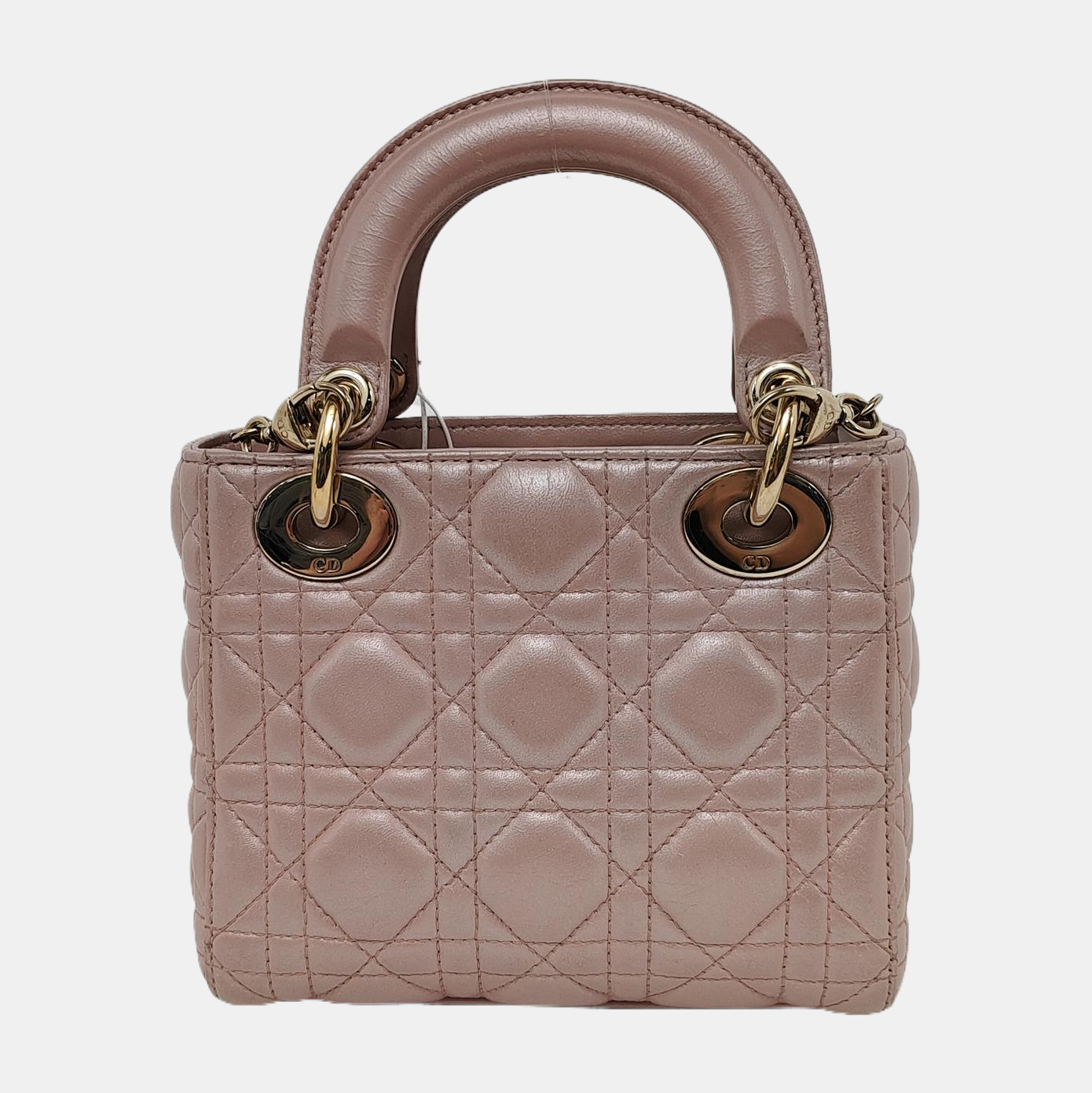 Lady Dior Mini Pearlescent Pink Lambskin Leather Gold HW Chain Strap