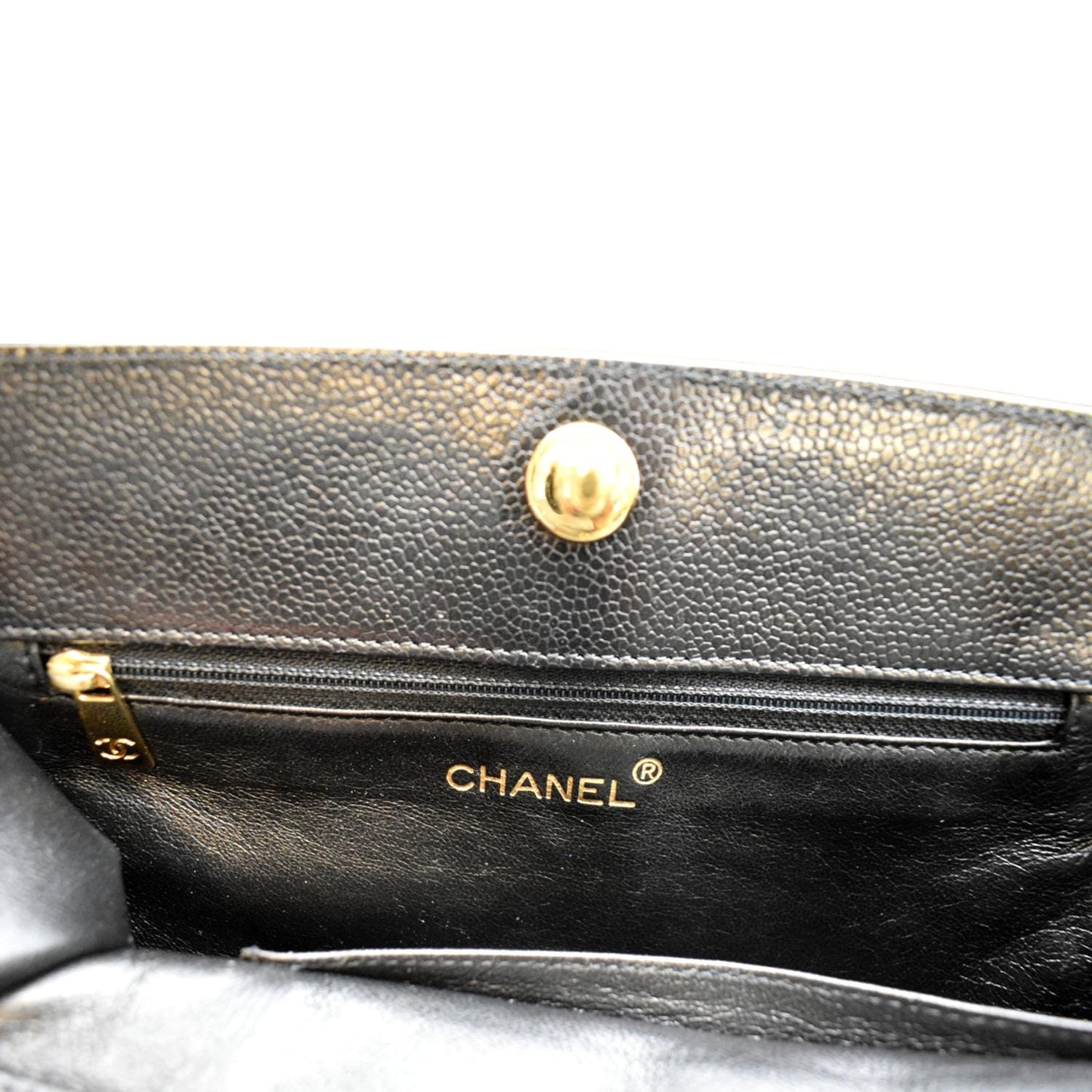 CHANEL Vintage CC Chain Caviar Leather Shopping Tote Bag Black