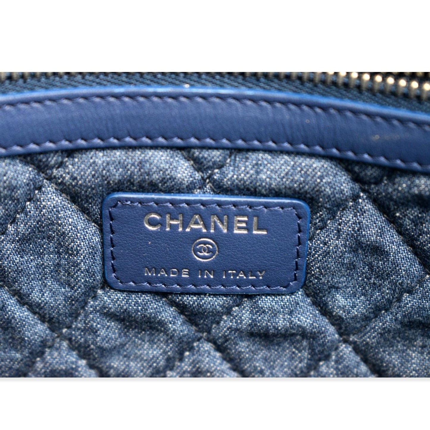 CHANEL Quilted Denim O Case Medium Pouch Blue