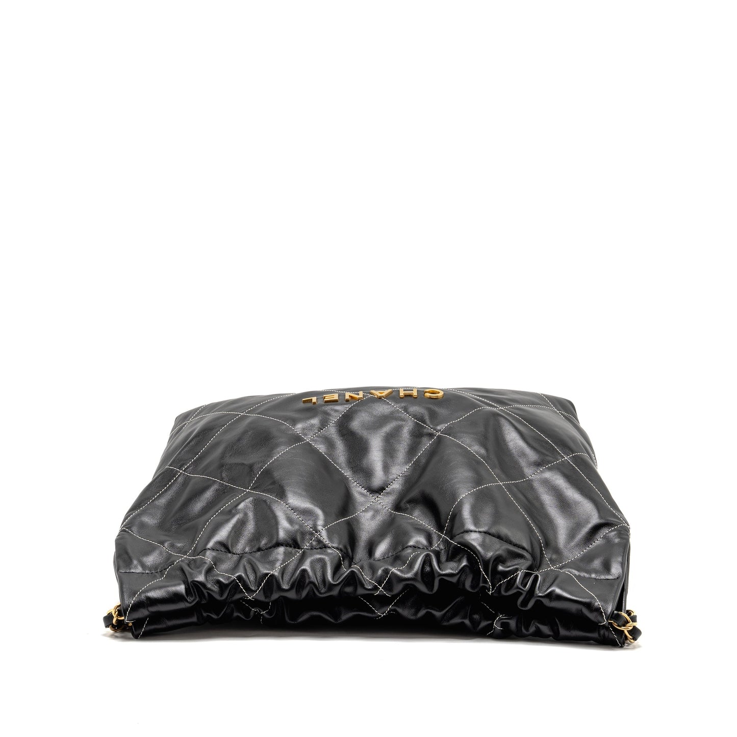Chanel Medium 22 Bag White Stitching Calfskin Black GHW (Microchip)