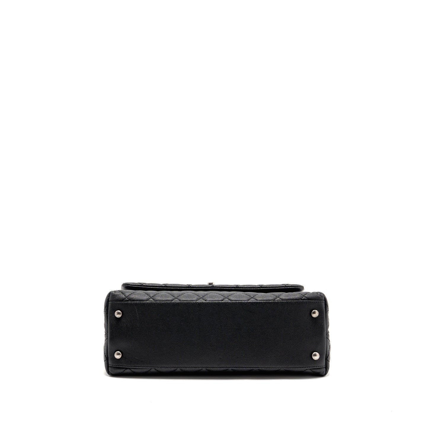Chanel Medium Coco Handle Flap Bag Lizard Embossed Handle Caviar Black Ruthenium Hardware