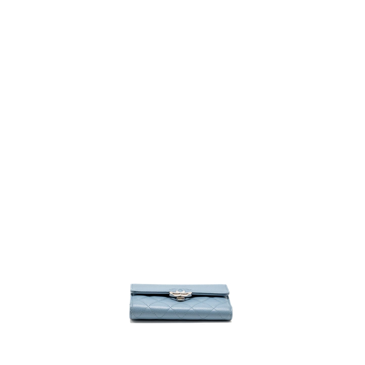 Chanel Quilted CC Logo Flap Wallet Grained Calfskin Blue SHW