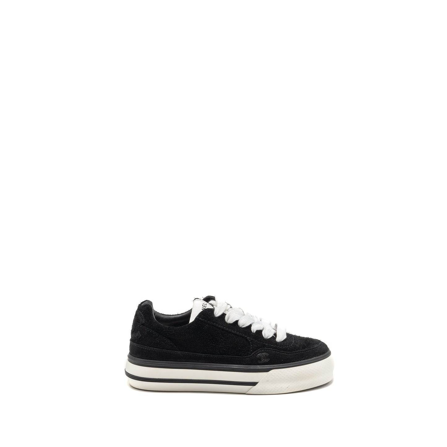 Chanel Size 37.5 23B CC Logo Sneakers Suede Calfskin Black