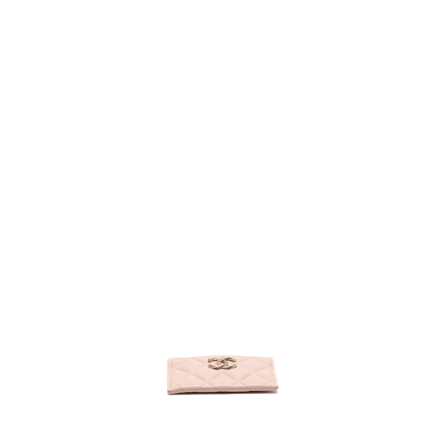 Chanel Crystal CC Logo Card Holder Caviar Pink LGHW (microchip)