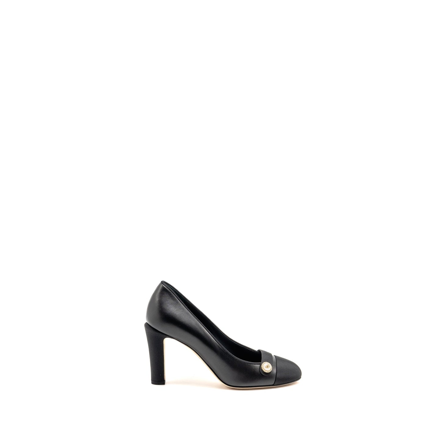 Chanel Size 36 CC Pearl Pumps Leather/Grosgrain Black
