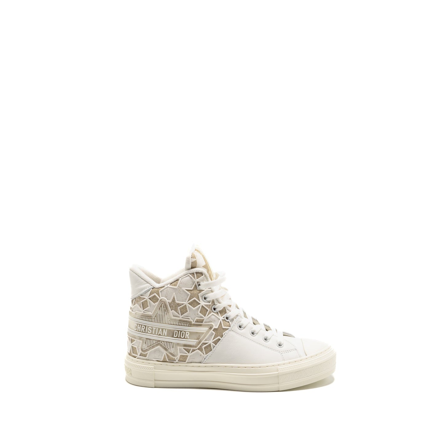 Dior Size 37 WalkâNâDior Hightop Star Sneaker Leather Gold/White