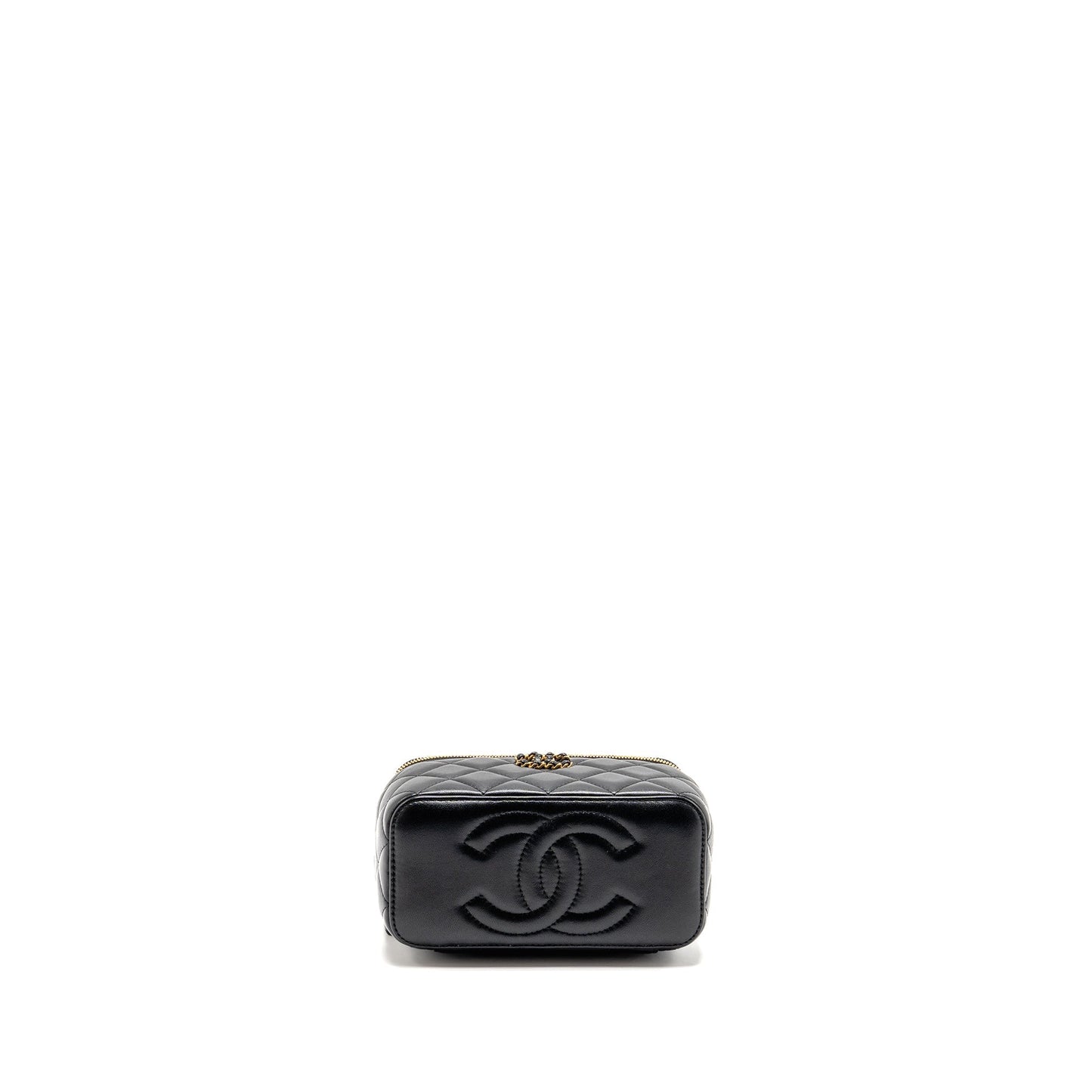 Chanel letter twist top handle long vanity with chain lambskin black GHW (microchip)