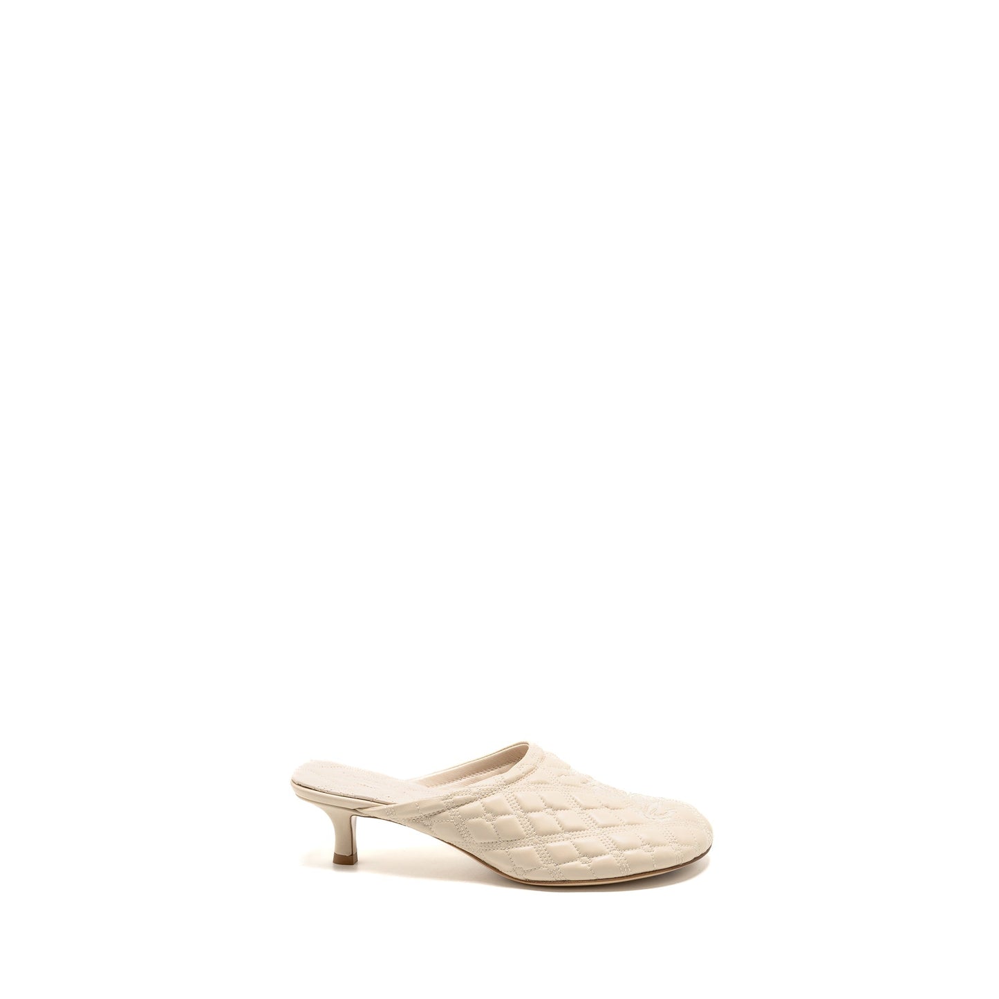 Burberry Size 37 Embroidered Quilted Slip-On Mules Leather Light Beige