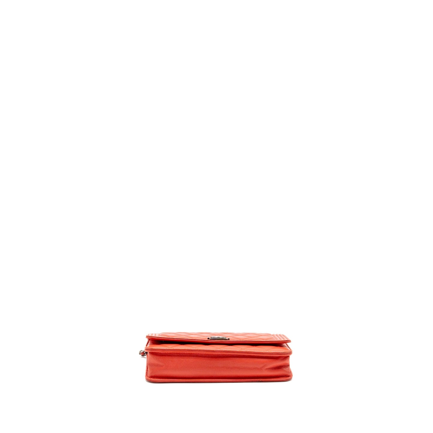 Chanel Boy Wallet On Chain Lambskin Red Ruthenium Silver Hardware
