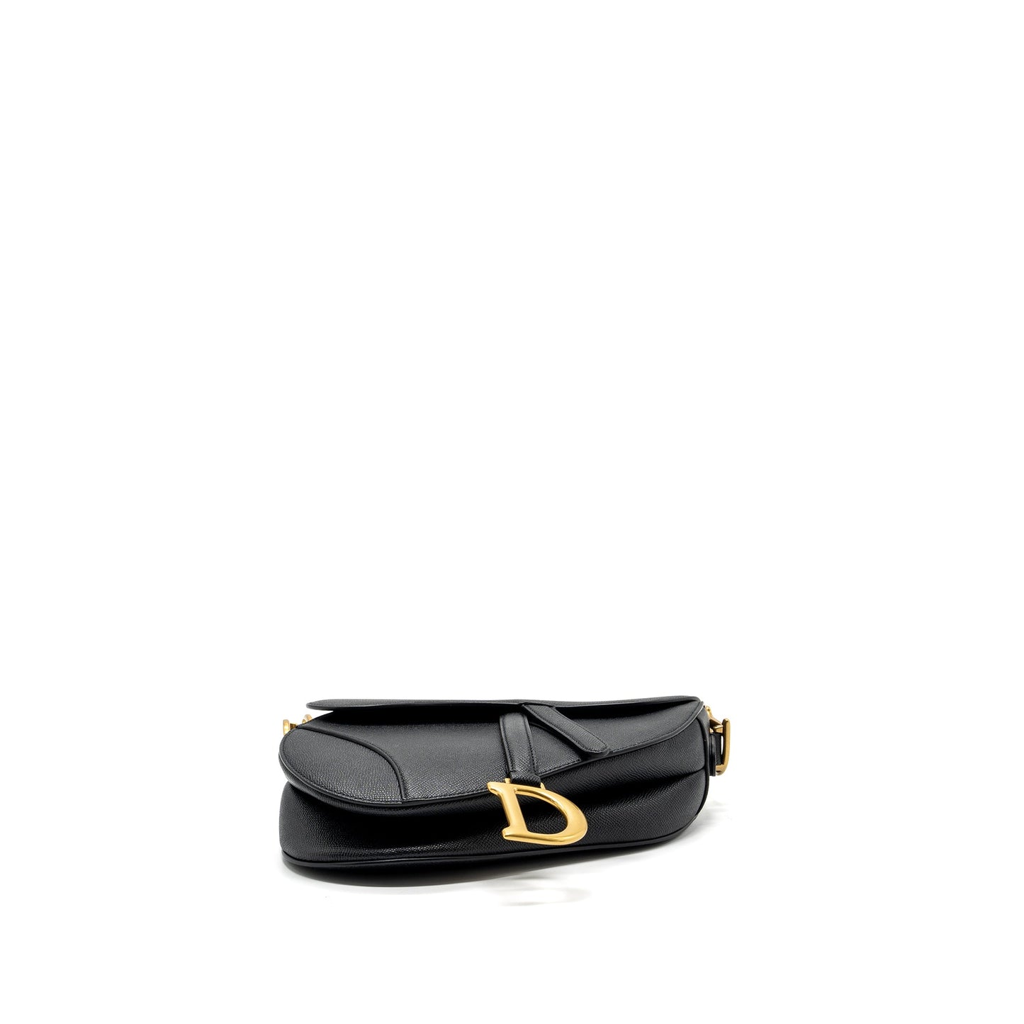 Dior medium saddle Purse with strap grained calfskin black