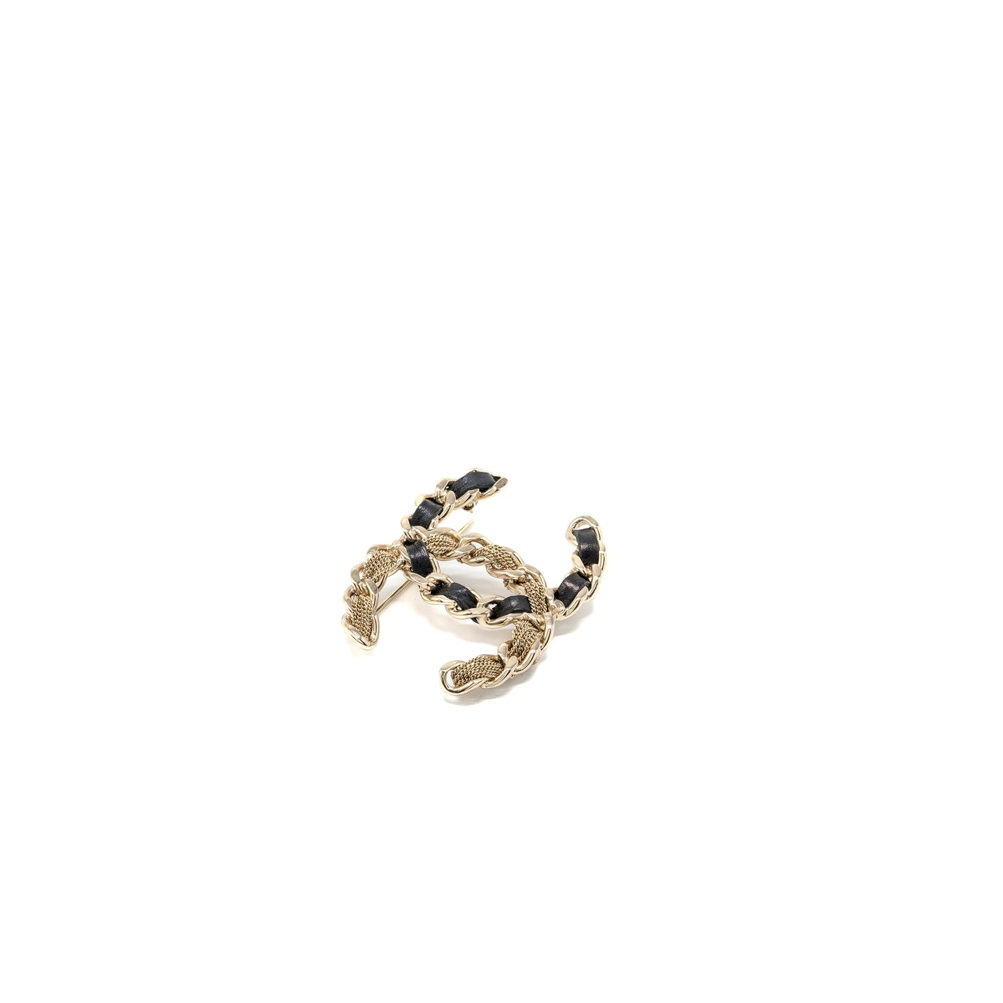 Chanel cc logo brooch leather/metal light gold tone