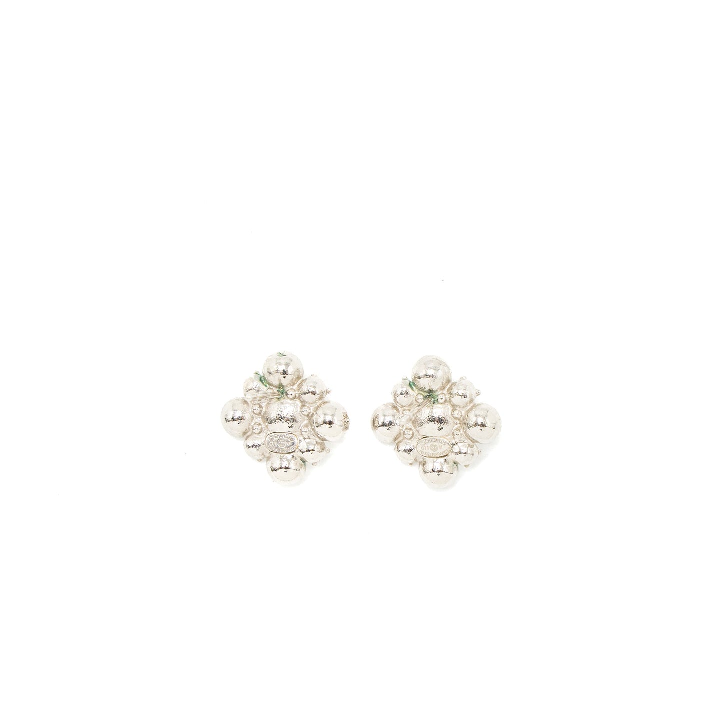 Chanel Quilted Earring Crystal Silver Tone