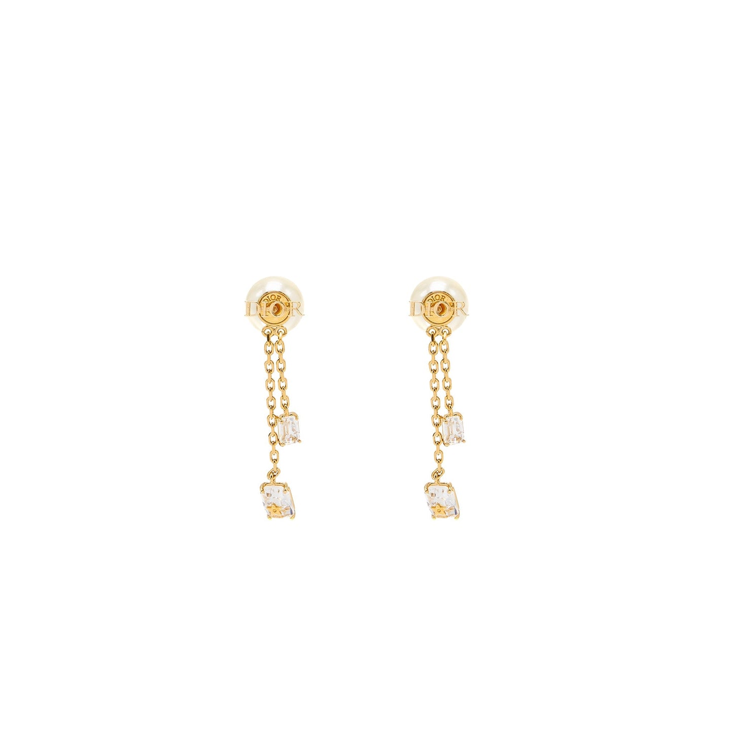 Dior Crystal Dropped Pearl Earrings Gold Tone