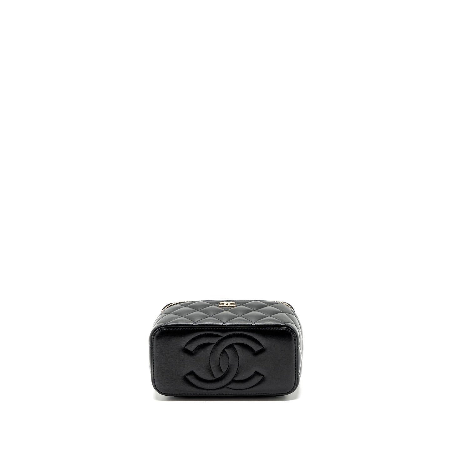 Chanel Top Handle Long Vanity With Chain Lambskin Black LGHW(Microchip)