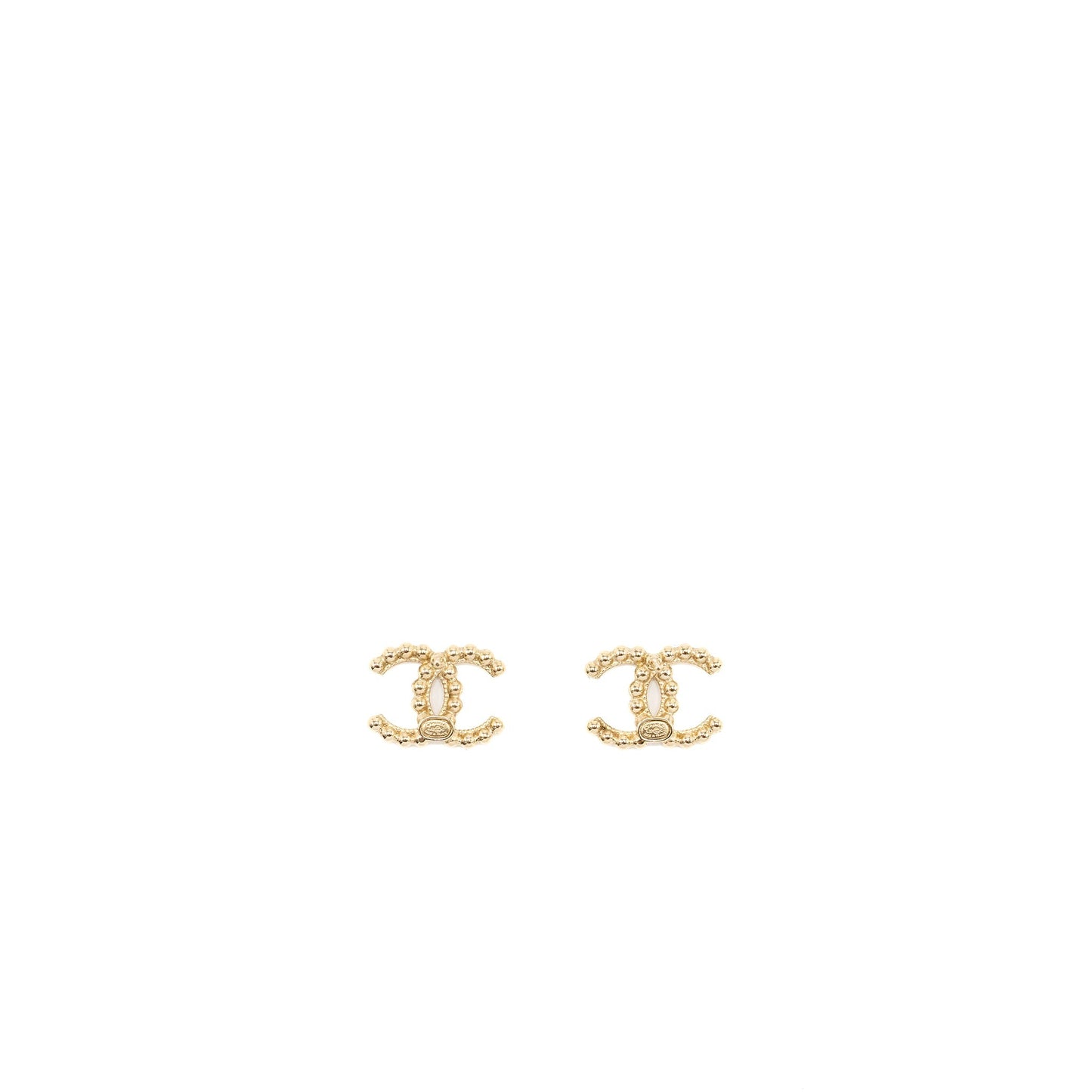 Chanel Beads CC Logo Earrings Light Gold Tone